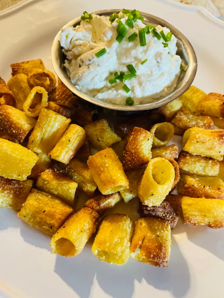 Pasta Chips with Ricotta DIp (Viral Recipe) Garlic & Olive Oil Veins